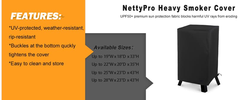 NettyPro Smoker Cover Heavy Duty Waterproof 30 Inch for Masterbuilt Cuisinart Dyna-Glo Charbroil Digital Electric Propane Vertical Smoker, Fade and UV Resistant, 19" W x 18" D x 33" H, Black