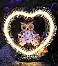 Solar Owl Garden Statue, Outdoor Waterproof Handmade Resin Statue,Garden Sculpture with Solar LED Lights, Warm Owl Statue Decoration, Suitable for Roads, Yards, lawns (Warm Owl Family)