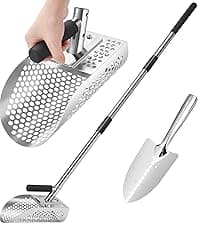 GADFISH Sand Scoop for Metal Detecting, Metal Detector Scoop, Stainless Steel Sand Sifter Shovel, Fast Sifter Shovel for Underwater Treasure Hunting (Stainless Steel)