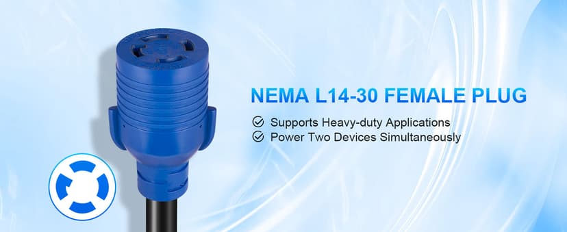 4-Prong 30 Amp Generator Splitter Y Adapter NEMA L14-30P to 2X L14-30R, 10 AWG SJTW Locking Power Cord, 125/250V 7500W for Manual Transfer Switch, Portable Generators & Emergency Power, 3ft