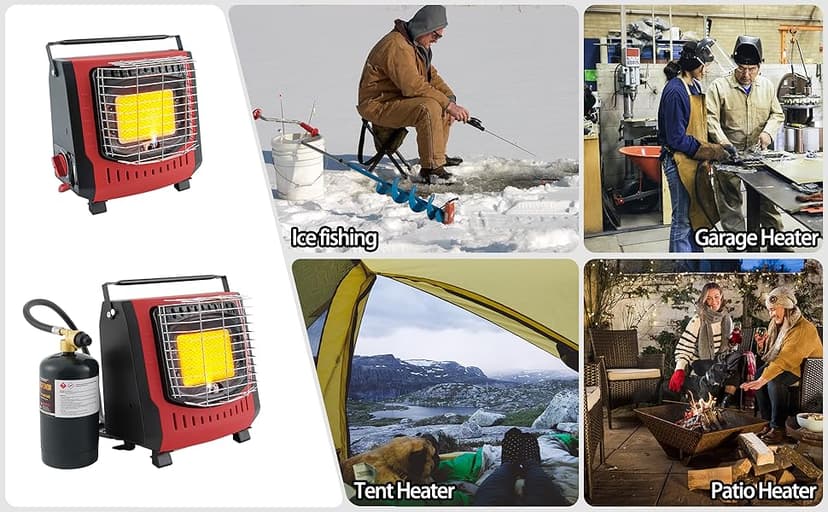 Dual Fuel Portable Outdoor Heater with self ignition, Fuel by Butane/Propane, 9000BTU, Tip-over|Low-Oxygen Safety Shutoff, Portable Camping Heater for Tents, Patio,Camping,Hiking,RV,Hunting