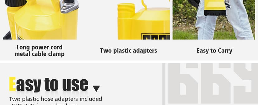 1/6HP Portable Utility Pump Submersible Small Backup Sump Pump Draining pump to Remove Water from Flooding House Basement Pool Tankless Heater Flushing Pump with 10-Foot Cord SUB 1100