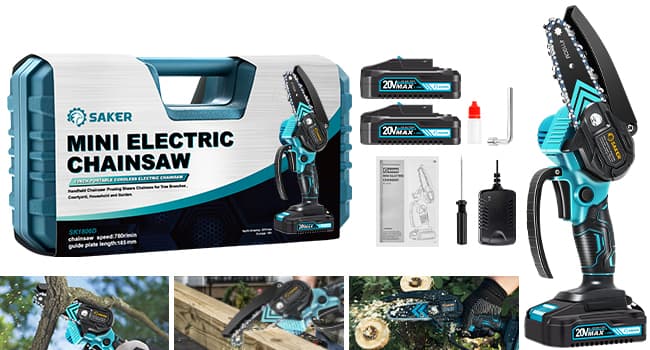 Saker Mini Chainsaw,Portable Electric Chainsaws Cordless,Small Handheld Chain Saw Pruning Shears Chain Saws for Tree Branches,Father's Day Gift for for Men Dad Husband Women,Courtyard and Garden