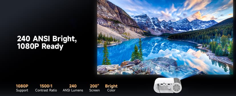 Outdoor Projector With WiFi and Bluetooth, 1080P Movie Projectors for Phone, Home Theater Projector for Bedroom, 200” Screen Wireless WiFi Projector with 3W Speaker for iPhone/HDMI/USB/TV Stick