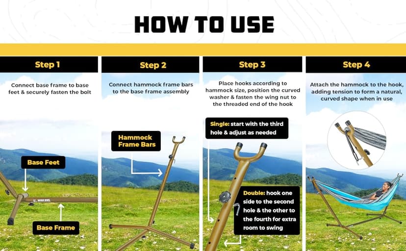 Wise Owl Outfitters Portable Hammock Stand, 106x42, 440lb Capacity - Sports & Outdoors