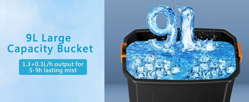 GHORA Portable Misting Fan with 9L Water Tank, 20000mAh Rechargeable Battery Camping Fan, Outdoor Cooling Fans for Patios with Remote & LED, 4 Speeds, 4 Spray Mister Modes, for Home, Outside