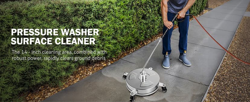 14" Pressure Washer Surface Cleaner with 4 Wheels - Stainless Steel Surface Cleaner for Pressure Washer Attachment for Concrete, Patio, Sidewalk, Deck and Driveways - PWS14