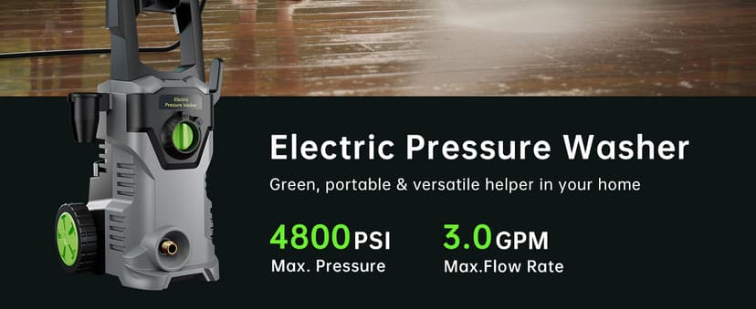 Pressure Washer, 4800PSI 3.0 GPM Max Electric Power Washer with Foam Cannon 48FT Total Long High Pressure Washer for Cars, Fences, Patios, Decks, Patios and Driveway Powerwasher