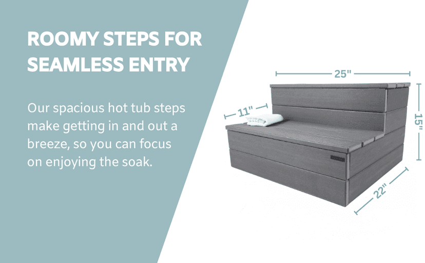 Hot Tub Steps - Wood-Looking Plastic, 100% Waterproof, Gray Non-Slip, Heavy Duty Outdoor Spa Stairs - Multi-Use for Porch, Fits Any Size