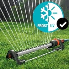 Gardena (18714) Up to 3800 sq ft - AquaZoom Adjustable Oscillating Yard Sprinkler, for Watering Large Area Lawn and Garden. Aquazoom Outdoor oscillating Sprinkler has Wide Heavy Duty Base.