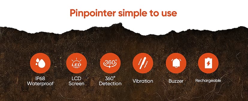 Rechargeable Metal Detector Pinpointer with 1300mAh Battery – IP68 Waterproof Handheld Probe – 360° High Sensitivity Detection Wand – Treasure Hunting Tool for Adults, Kids, Beach and Soil