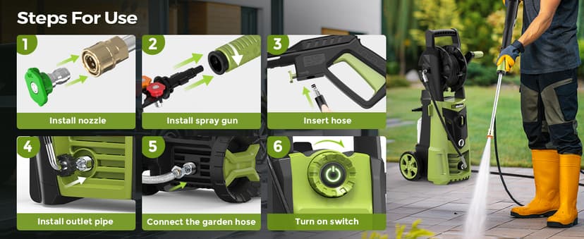 Pressure Washer, 4000PSI 2.8 GPM Power Washer with 35FT Power Cord and 26FT Hose, Electric Pressure Washer with 5 Nozzles & 500ml Foam Cannon, Cleaning for Cars, Home, Driveways, Yards, Pools