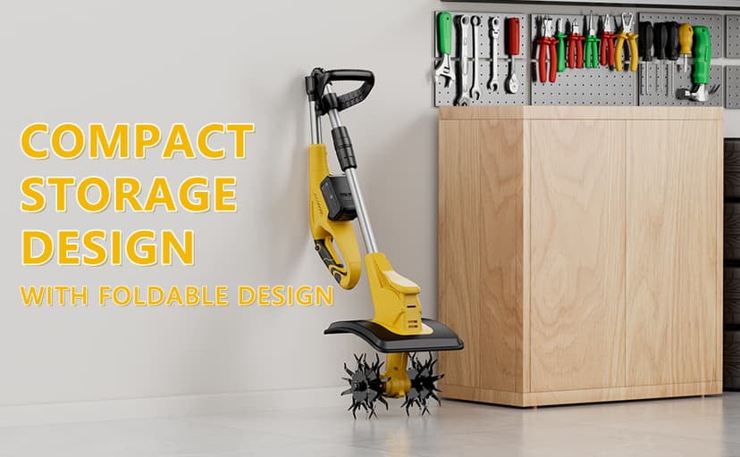 21V Cordless Tiller Cultivator, 360 Max RPM Cordless Electric Garden Tiller with 2 * 3.0 Ah Battery & Fast Charger, 9.06" Tilling Width, 6.3" Depth, Portable Rotary Tiller for Lawn Soil Cultivation