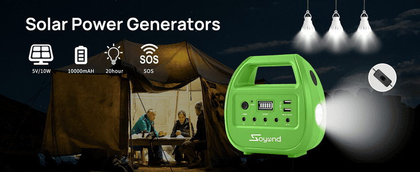 Portable Power Station with Solar Panels Included, Solar Generator with 3 LED Bulbs, USB Ports for Camping, Fishing, Emergency, Home Blackout