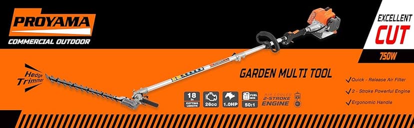 PROYAMA 26cc 6 in 1 Multi Functional Trimming Tools, Gas Hedge Trimmer, Weed Eater, String Trimmer, Brush Cutter, Edger, Pole Saw Chainsaw Pruner with Extension Pole