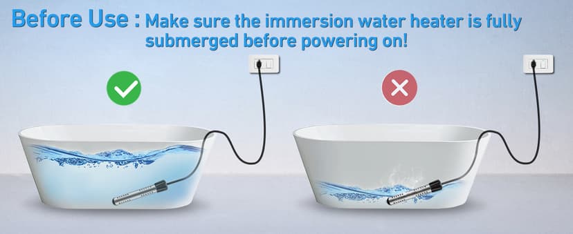 Immersion Water Heater Electric, 2000W Portable Hot Water Heater with 304 S S Guard & LCD Thermometer, Submersible Water Heater Heats up 5 Gallons of Water in Minutes for Bucket Bathtub Small Pool