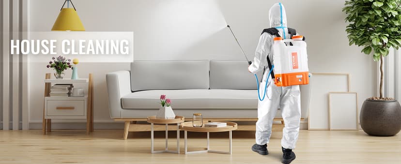 VEVOR 4 Gallon Battery Powered Backpack Sprayer with Wheeled Cart, Adjustable 0-94 PSI, 13FT Hose, 6 Nozzles, 2 Wands Included, Wide Mouth Lid for Weeding, Cleaning, Long Spray Time, White+Orange