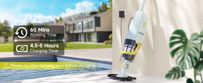 (2025 Upgraded) Cordless Handheld Pool Vacuum, Rechargeable Pool Cleaner with Telescopic Pole and Fine-Sponge, Powerful Suction, Ideal for Above & In-Ground Pools, Spas, Hot Tubs, Yellow
