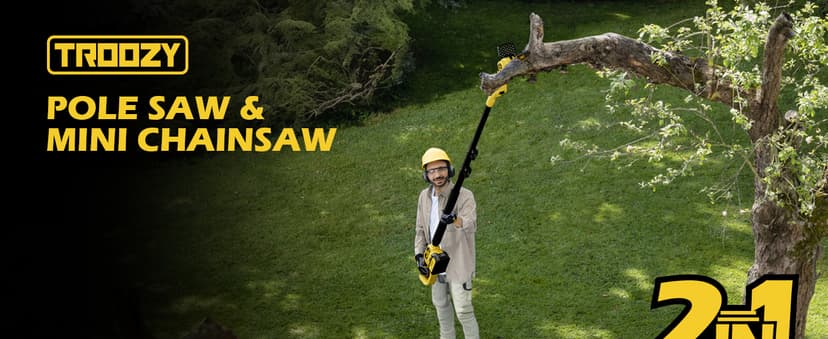 Cordless Pole Saw & Mini Chainsaw 2-IN-1, 21V 3Ah Battery Powered 6 Inch Brushless Electric Rotatable Pole Saw, 15-Foot Max Reach & Multi-Angle for Tree Branches Pruning, Wood Cutting