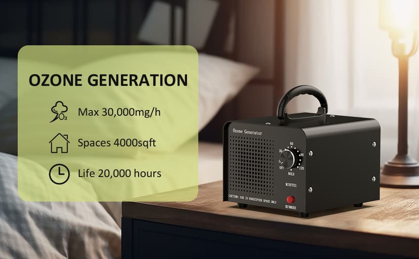0zone Generator 30000mg - O3 Air Purifier for Home & Car, Ozone Machine Odor Removal for Smoke & Pet (Black)