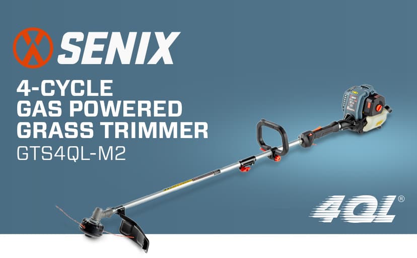 SENIX GTS4QL-M2 4QL 31.5 cc Full Crank Gas String Trimmer and Edger Lawn Tool with Straight Shaft, Front D-Handle, Bump Feed, 17.7 Inch Cutting Width