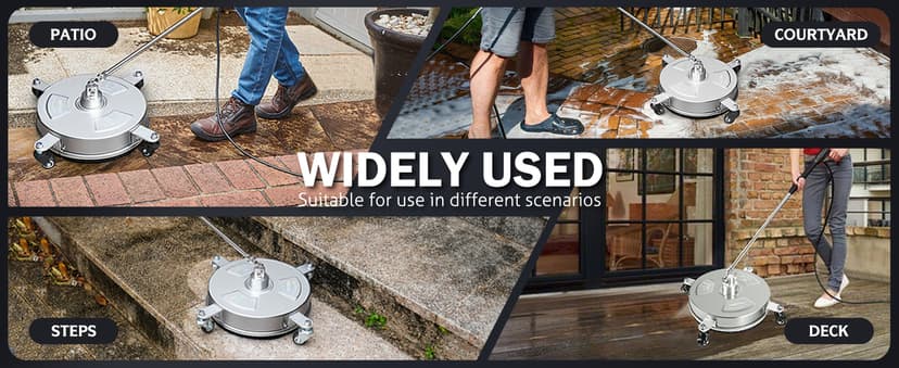 14" Pressure Washer Surface Cleaner with 4 Wheels - Stainless Steel Surface Cleaner for Pressure Washer Attachment for Concrete, Patio, Sidewalk, Deck and Driveways - PWS14