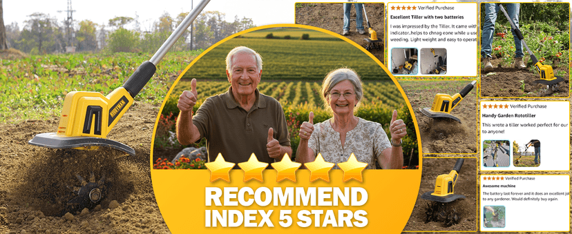 Alloyman 20V Cordless Tiller Cultivator, 360RPM Electric Garden Tiller, with 2 * 2.0Ah Batteries & Charger, 9In Tilling Width and 6.6In Depth Garden Rototiller for Lawn/Gardening/Soil Cultivation