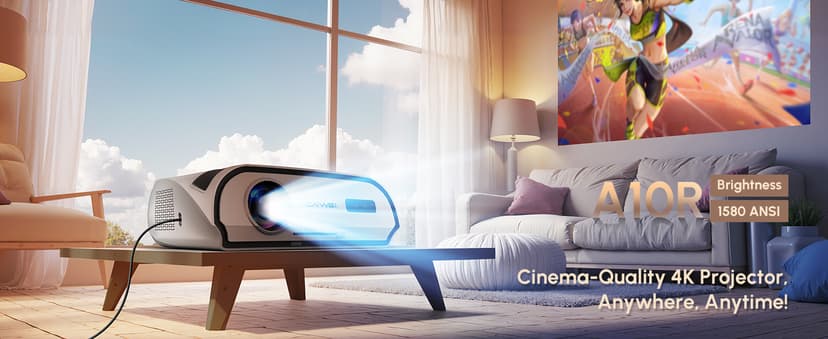 Ultra HD 4K Movie Projector for Home Theater, High Bright 1580 ANSI Lumens Smart Daytime Projector with Max 300" Display, HDR10+ Daylight NFC WiFi6 Bluetooth RJ45 LAN 2G+32G Gaming Projector