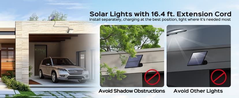 Adiding Solar Outdoor Lights, 3500LM LED Flood Lights with 16.4 Ft Cable, Remote Control Solar Motion Sensor Lights with 3 Modes, Solar Powered Security Lights for Outside Patio, Yard, Garage, 2 Pack