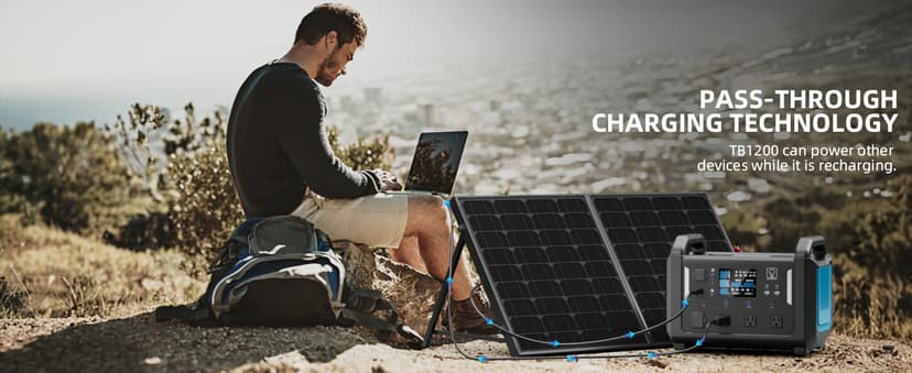 TB1200 Portable Power Station, 1152Wh LiFePO4 Solar Generator, 3*1200W(Peak 2400W)AC outlets, fully recharged in 2 hrs, Backup Battery for Camping, Off-grid, Home Blackout (Solar Panel NOT Included)