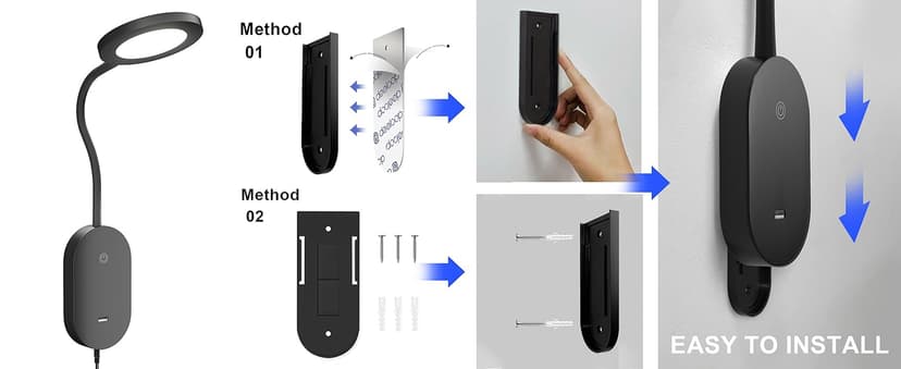 deeloop LED Wall Mounted Reading Light for Bed, Book Light for Wall Bedside Lamp with USB Output, 4 Hour Auto-Off Timer Lights,Eye-Caring Reading Lamp with 5 Dimmable 360° Gooseneck Headboard Light