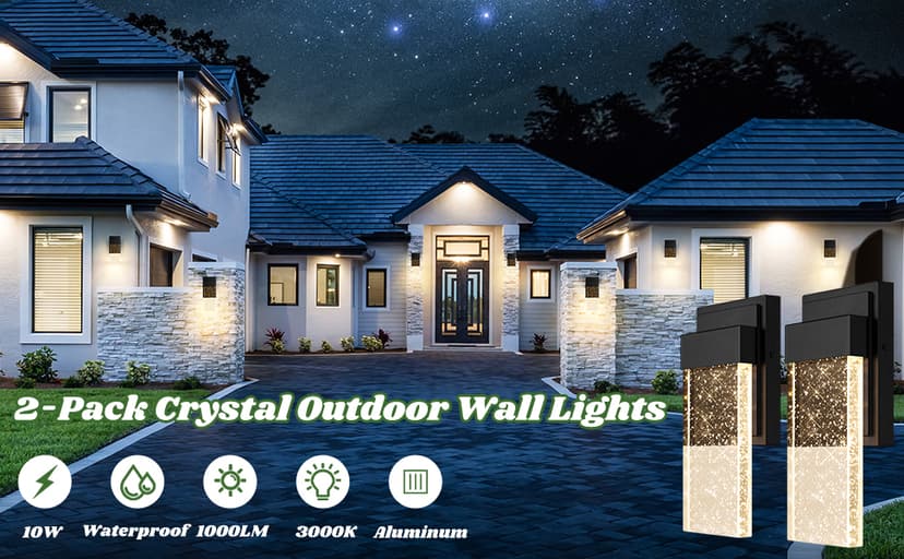 BesLowe Outdoor Wall Light Fixtures with Crystal Bubble Glass, Waterproof Exterior Sconces LED Wall Lanterns, Porch Lights Wall Mounted 10W 3000K Outside Lights for House Front Door Garage Entryway