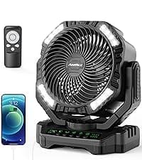 40000mAh Battery Operated Camping Fan, Rechargeable High Velocity Floor Fan, Auto Oscillation Remote Control Timer - Cordless Outdoor Fan for Car Travel RV Camp Garage Patio Hurricane Emergency
