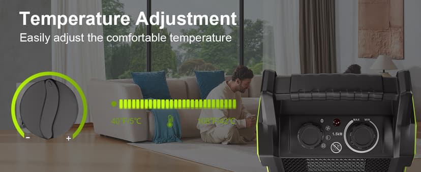 Outdoor Heater for Patio, 1500W PTC Ceramic Electric Space Heater with Overheat Protection, Safe & Fast Greenhouse Heater for Workshop, Flower Room, Camping, Green