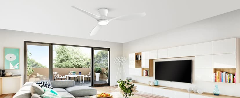 TALOYA 52 inch Ceiling Fans with Lights Remote Control, Modern Low Profile Ceiling Fan with Quiet Reversible DC Motor for Bedroom Living Room and Patio White
