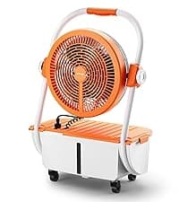 TURBRO Cordless Misting Fan with 11L Tank, High Pressure Spray Nozzles, 15ft Mist Range, Up to 50 Hours Run Time with Rechargeable Battery, 360° Swivel Wheels, Ideal for Patio, Pool and Outdoor Use