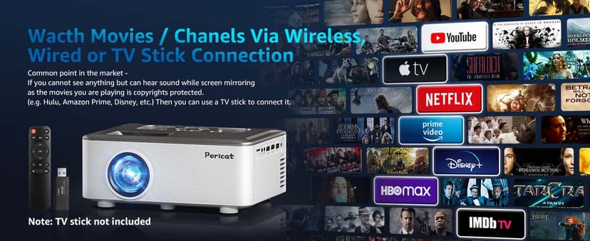 5G WIFI Bluetooth Projector with 100" Screen, 15000L Native 1080P Outdoor Projector, Pericat Home Theater Movie Projector,15W HIFI Speaker Video Projector Compatible with TV Stick/Phone/PC/Xbox