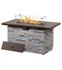 43" Propane Fire Pit Table Outdoor Rectangular Stone Firepit Table 50000 Btu Propane Fire Tables for Outside Patio with Glass Wind Guard, Lid, Fire Glass Beads, Pizzello Caldo (Gray Stone)