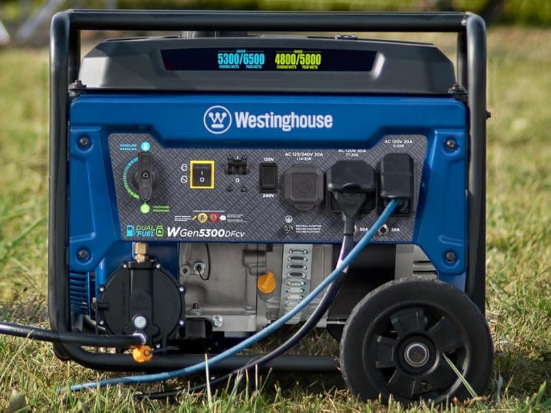 Westinghouse 6500 Watt Dual Fuel Home Backup Portable Generator, Transfer Switch Ready 30A Outlet, RV Ready 30A Outlet, CO Sensor