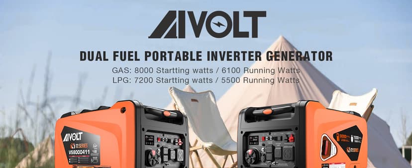 AIVOLT Dual Fuel Inverter Generator 8000 Wattages 50 Amp Gas Propane Powered Super Quiet Portable Inverter Generator for Home Use, Camping Travel RV Jobsite, 50 State Approved