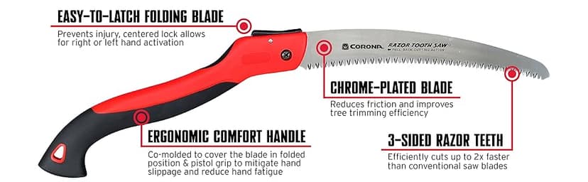 Corona Tools 10-Inch RazorTOOTH Folding Saw | Pruning Saw Designed for Single-Hand Use | Curved Blade Hand Saw | Cuts Branches Up to 6" in Diameter | RS 7265D