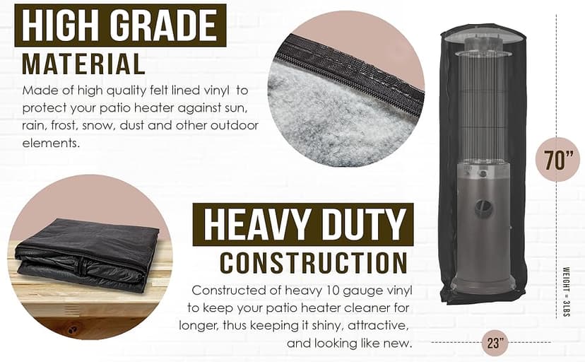 Full-Length Outdoor Vinyl Cover for Spiral Flame LPG Patio Heaters with 21" Round Reflectors