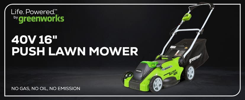 Greenworks 40V 16" Cordless (Push) Lawn Mower (75+ Compatible Tools), 4.0Ah Battery and Charger Included