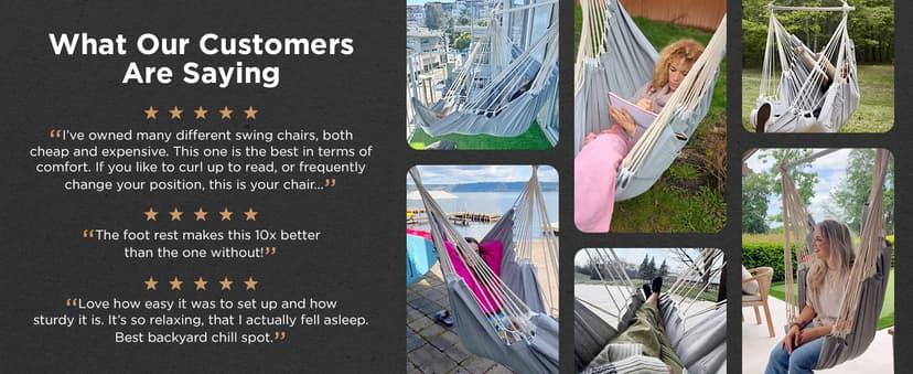 Indoor Hammock Chair Swing - Hanging Hammock Swing Chair - Indoor/Outdoor - Hanging Chairs for Bedroom, Patio, Porch, Swinging Chair Hammock for Adults - Built-In Footrest - Spacious Full Body Support