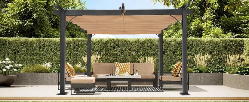 ABCCANOPY Patio Pergola 11x11 - Outdoor Sun Shade Canopy with Retractable Roof for Garden Porch Backyard (Gray)