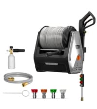 Giraffe Tools Grandfalls Pressure Washer, Max 2900 PSI, 2.2 GPM Electric Wall Mounted Power Washer with 100ft Retractable Pressure Hose, Foam Cannon, 4-Nozzles for Car/Driveways/Patios, Light Silver