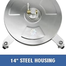 janz 14" Pressure Washer Surface Cleaner with 4 Wheels, Stainless Steel Housing, 1/4" Quick Plug, 2 Extension Wands, 2 Replacement Nozzles and 3 Spray Nozzles, 4000 PSI