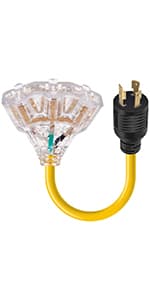 30 Amp to 110 Adapter Generator Power Cord, 4 Prong 30 Amp to 15 Amp Generator Adapter, Nema L14-30P Male to 4X 5-20R Female with Dust Protection Caps, 1.5 FT