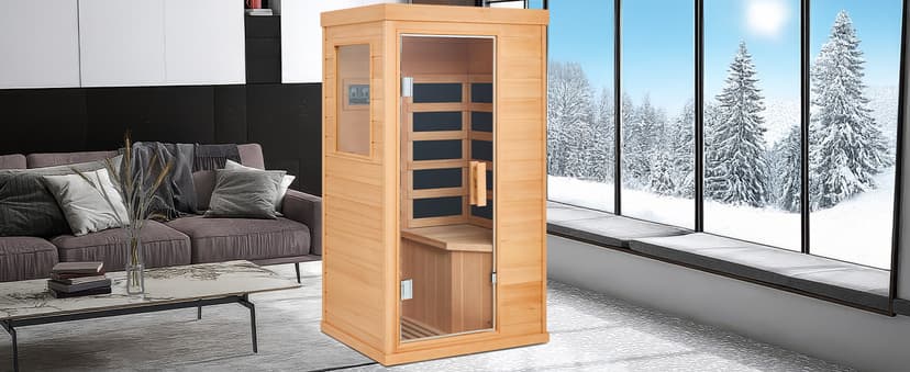 1 Person Infrared Sauna, Full Spectrum Mini Sauna for Home, Indoor Dry Sauna with 4 Heater Panels, Bluetooth Speaker, Tempered Glass Door, Compact and Easy to Use, 110V