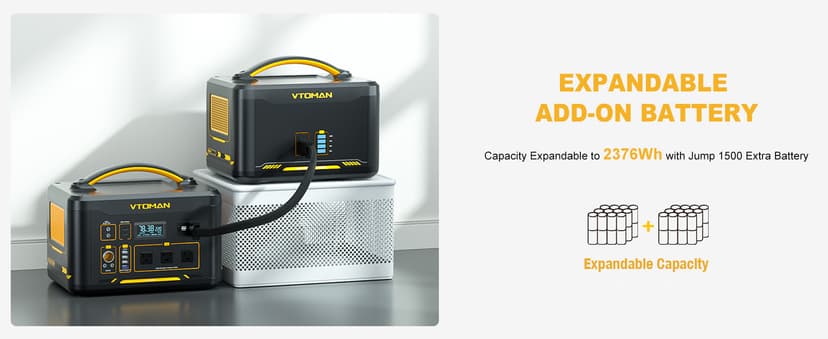 Vtoman 2376Wh Portable Power Station Bundle with Extra Battery & 200W Solar Panel Included, Up to 3000W Solar Generator for Home Backup, Off-grid, Road Trip, RV, Camping, Emergencies